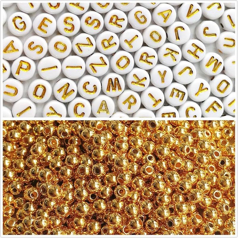 Looconi Amaney 2000pcs Letter and Gold Spacer Beads Kit for DIY Bracelet Necklace Craft Jewelry Making - Image 1